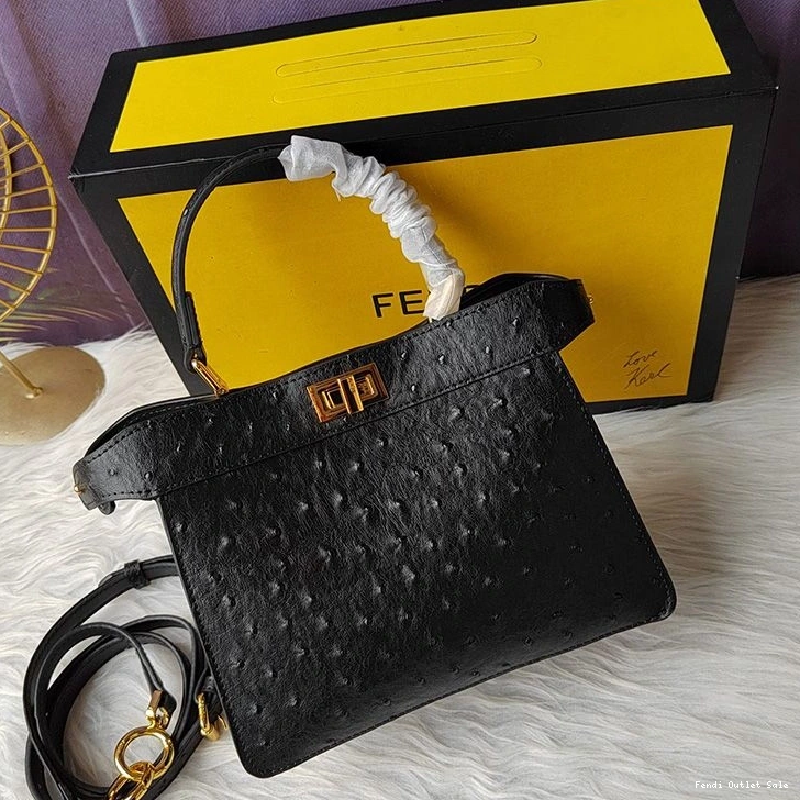 Cheap Petite Leather Peekaboo Black Bag In Fendi ISeeU Ostrich 0811